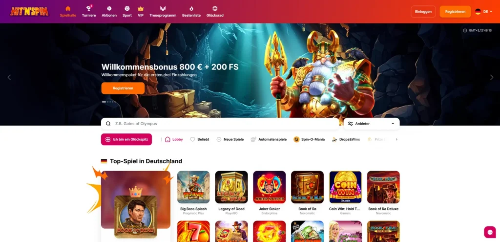 Homepage der HitNSpin Casino Website